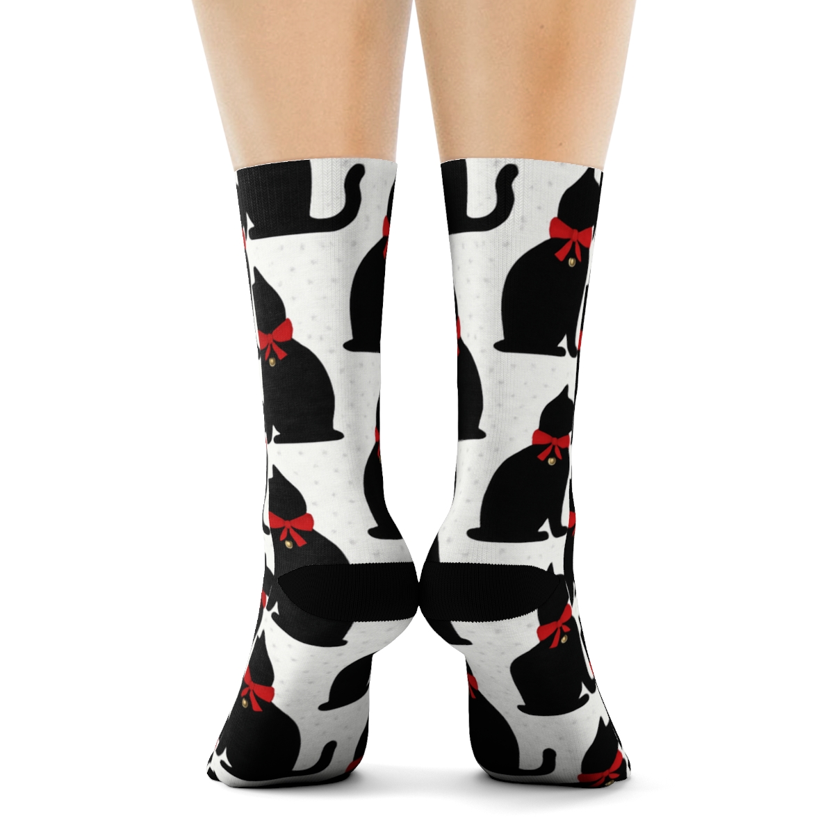 Minimal Cat Sleigh Bell Stripe Repeat On White Background stylish athletic crew socks
