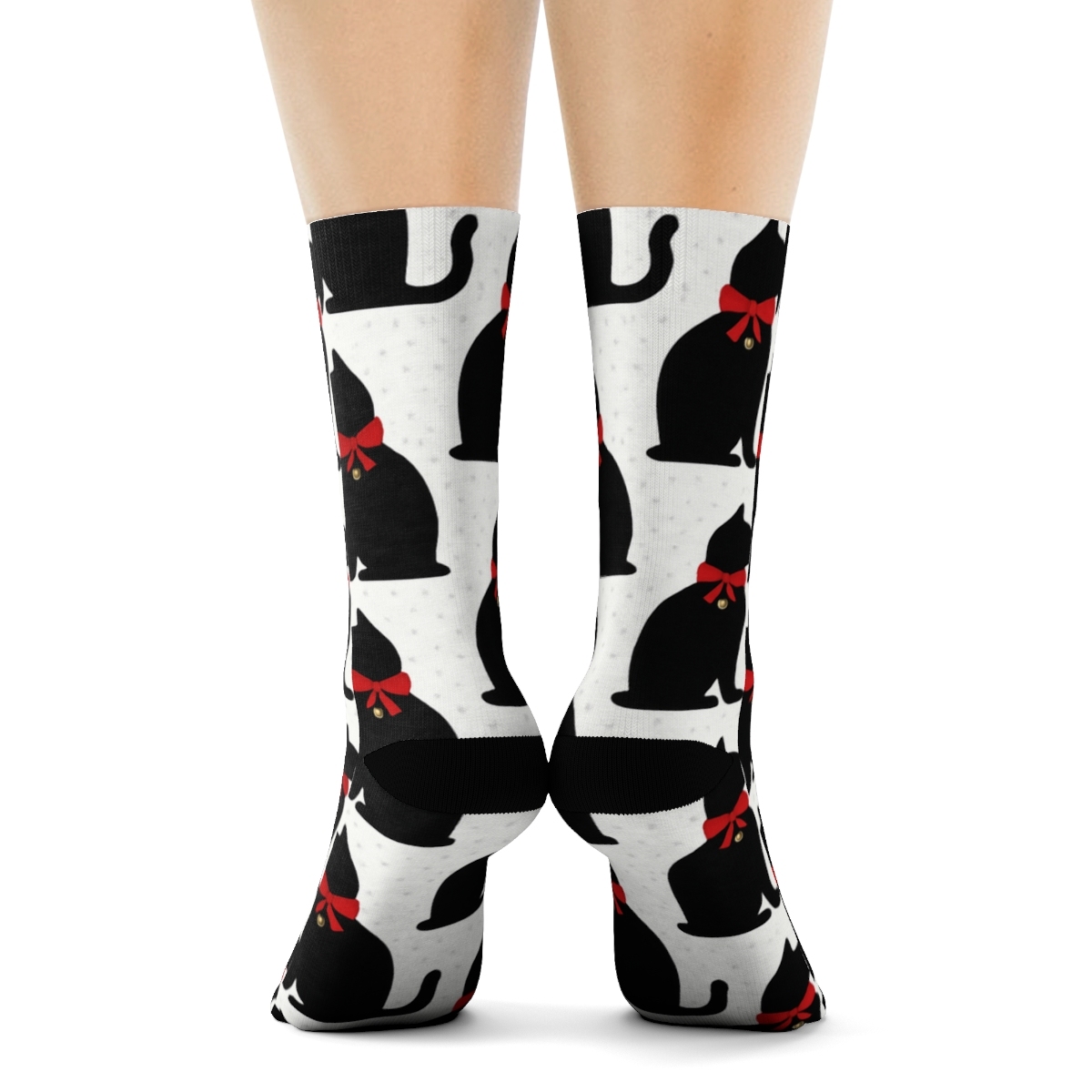 Minimal Cat Sleigh Bell Stripe Repeat On White Background stylish athletic crew socks