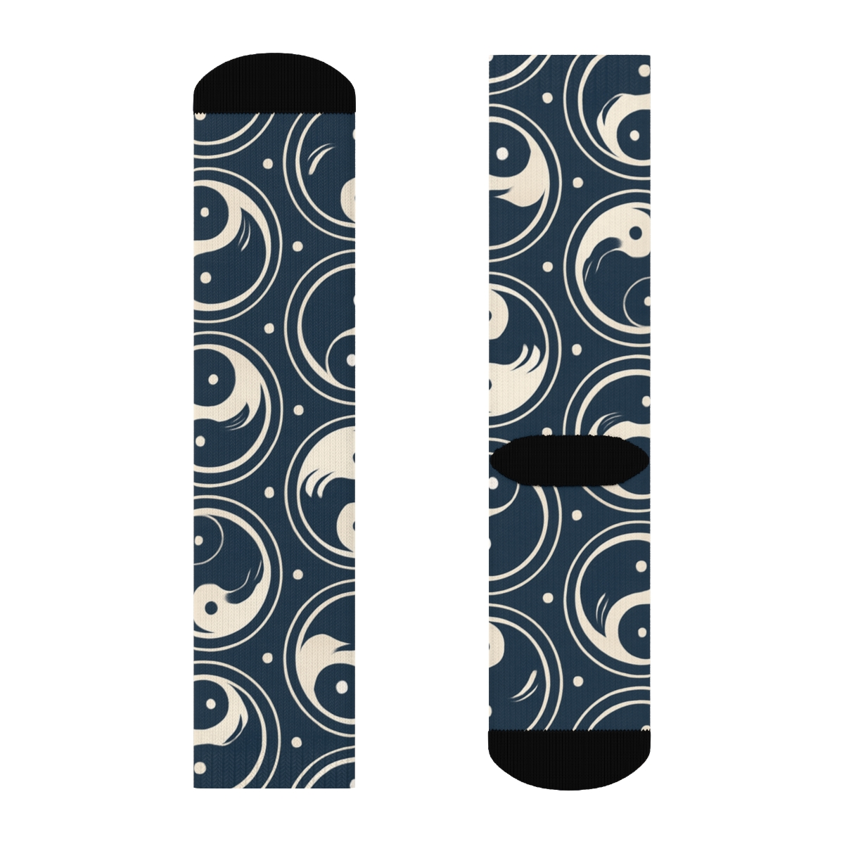 Dual Koi Spiral Medallion Tessellation On Deep Indigo soft everyday crew socks