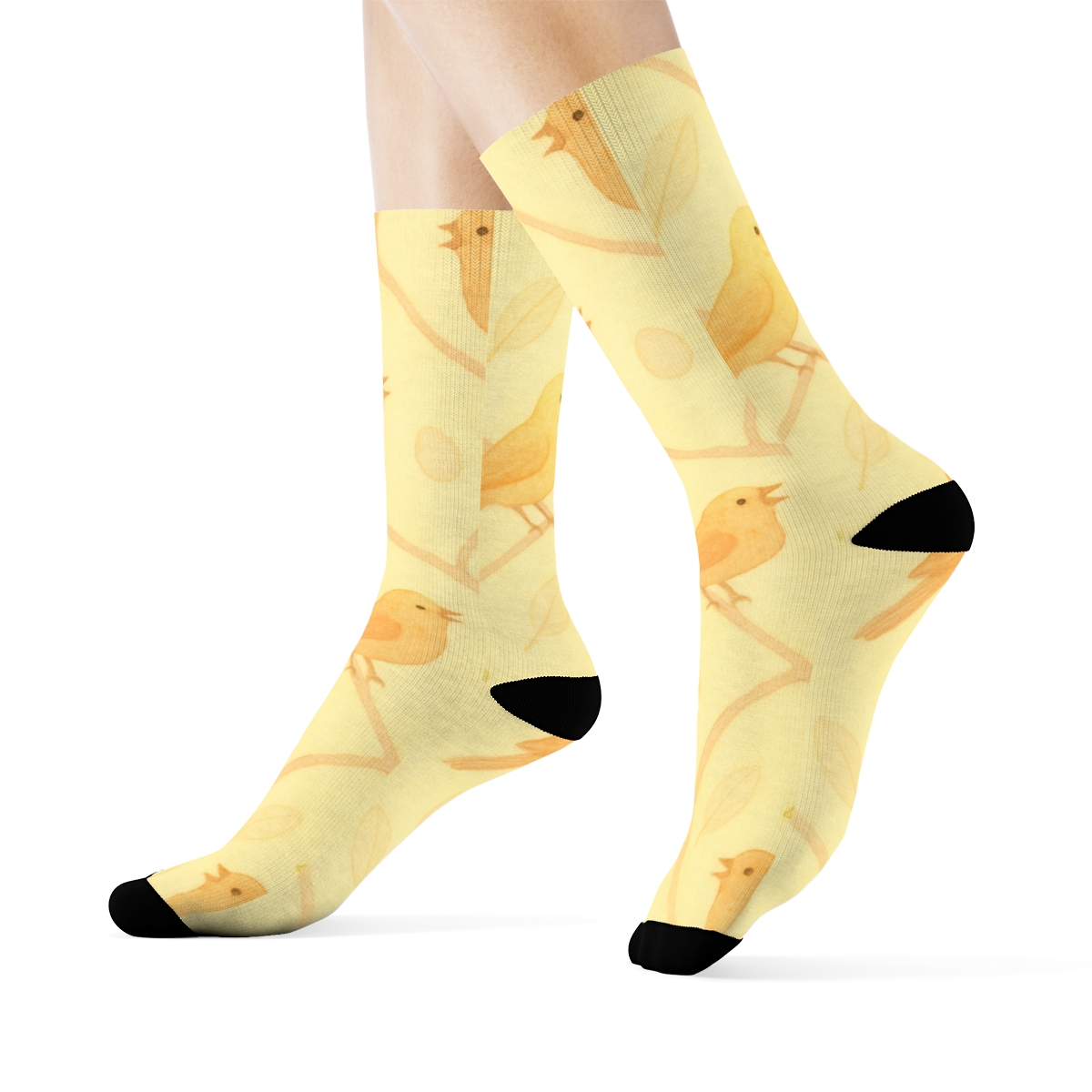 Canary Song Note Scatter On Pastel Yellow unique graphic crew socks