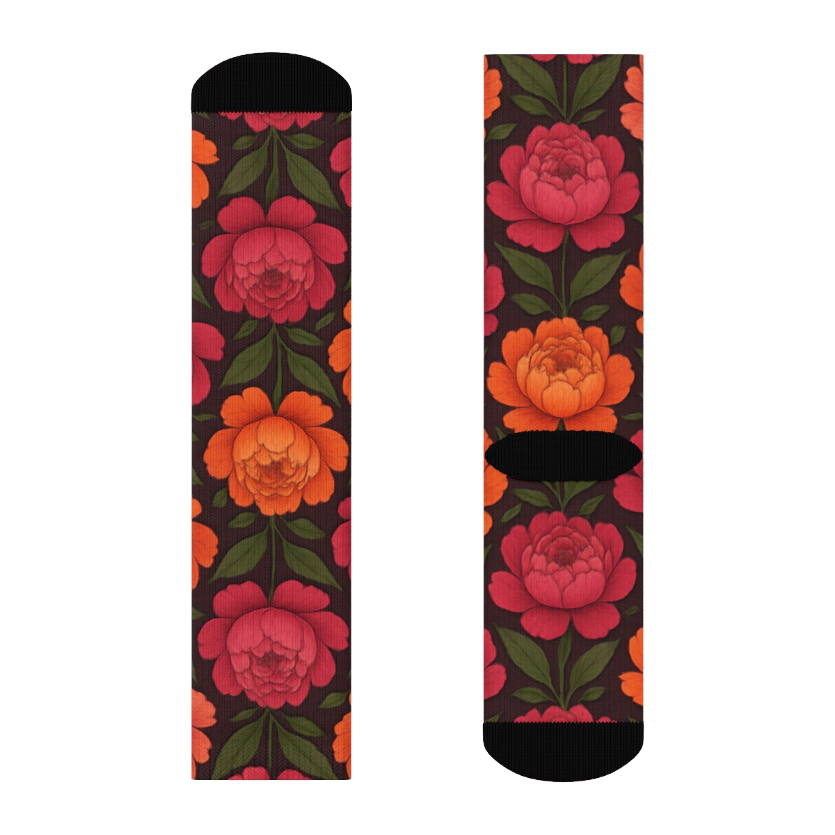 Sunset Peony Chevron On Deep Plum Background comfortable cotton crew socks
