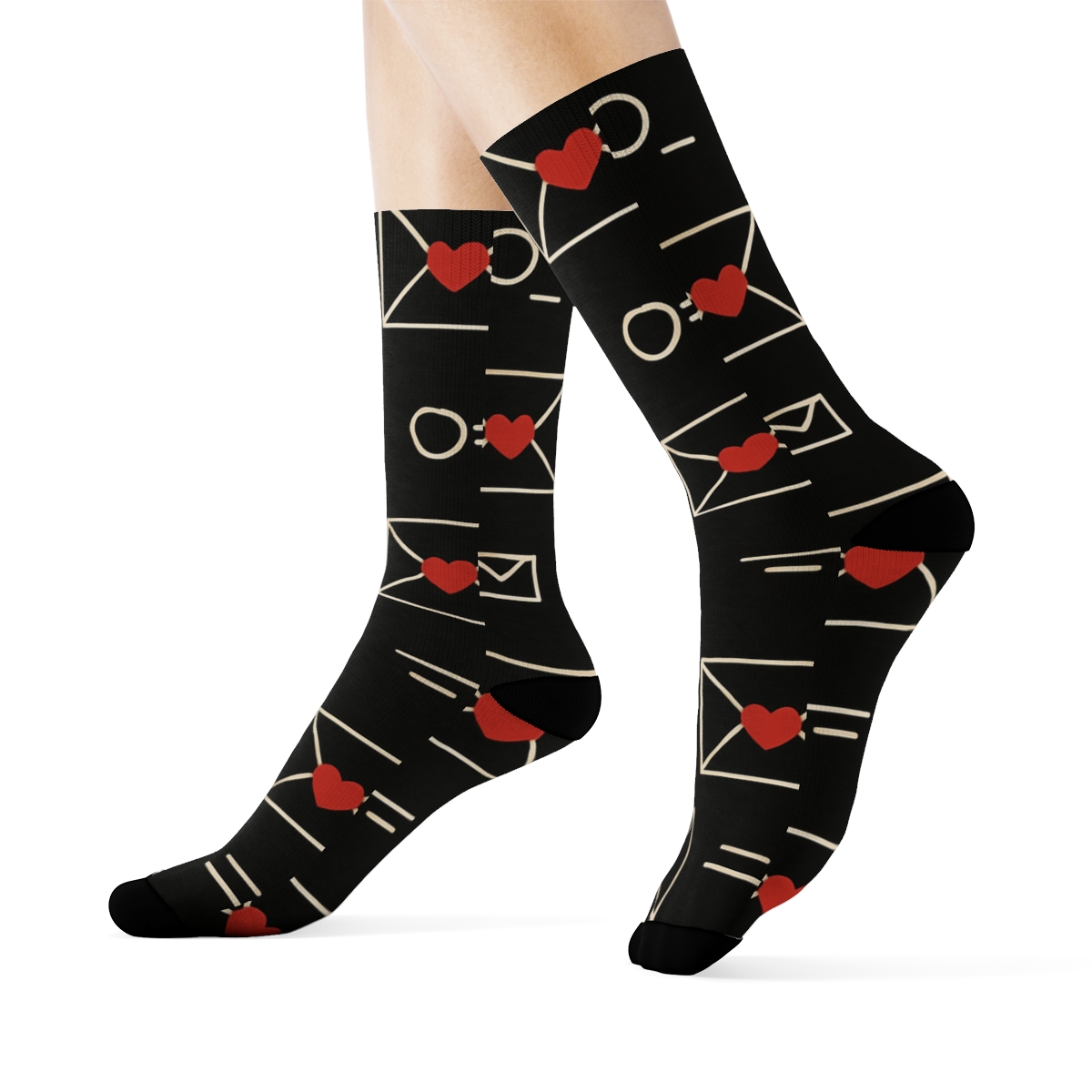 Modern Minimalist Graphic Pattern With Valentines Love Letter Envelope Accents stylish athletic crew socks
