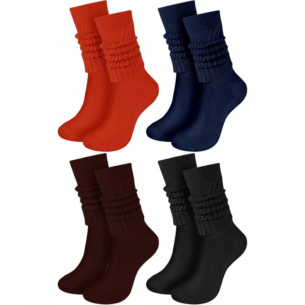 Pack Of 4 Slouch Socks for Women with Extra Long Knit Design