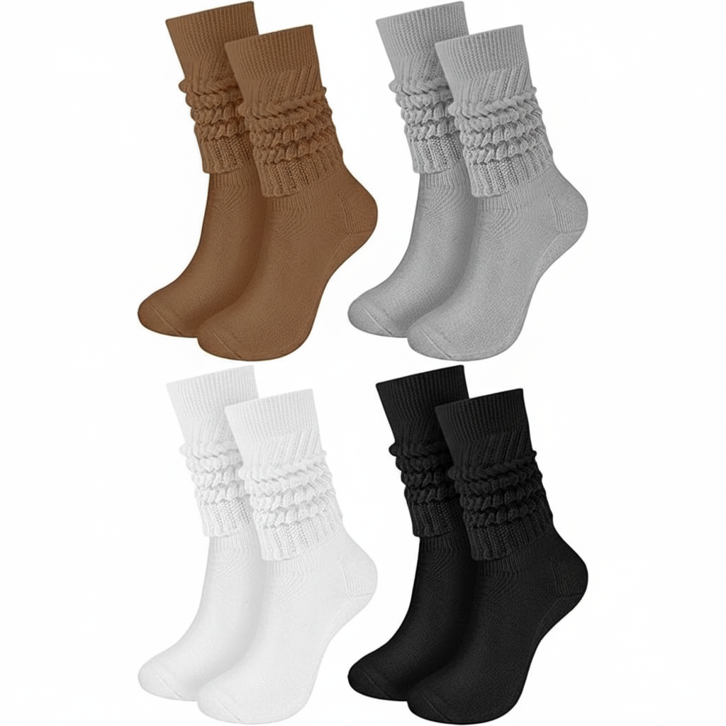 Pack Of 4 Slouch Socks for Women with Extra Long Knit Design