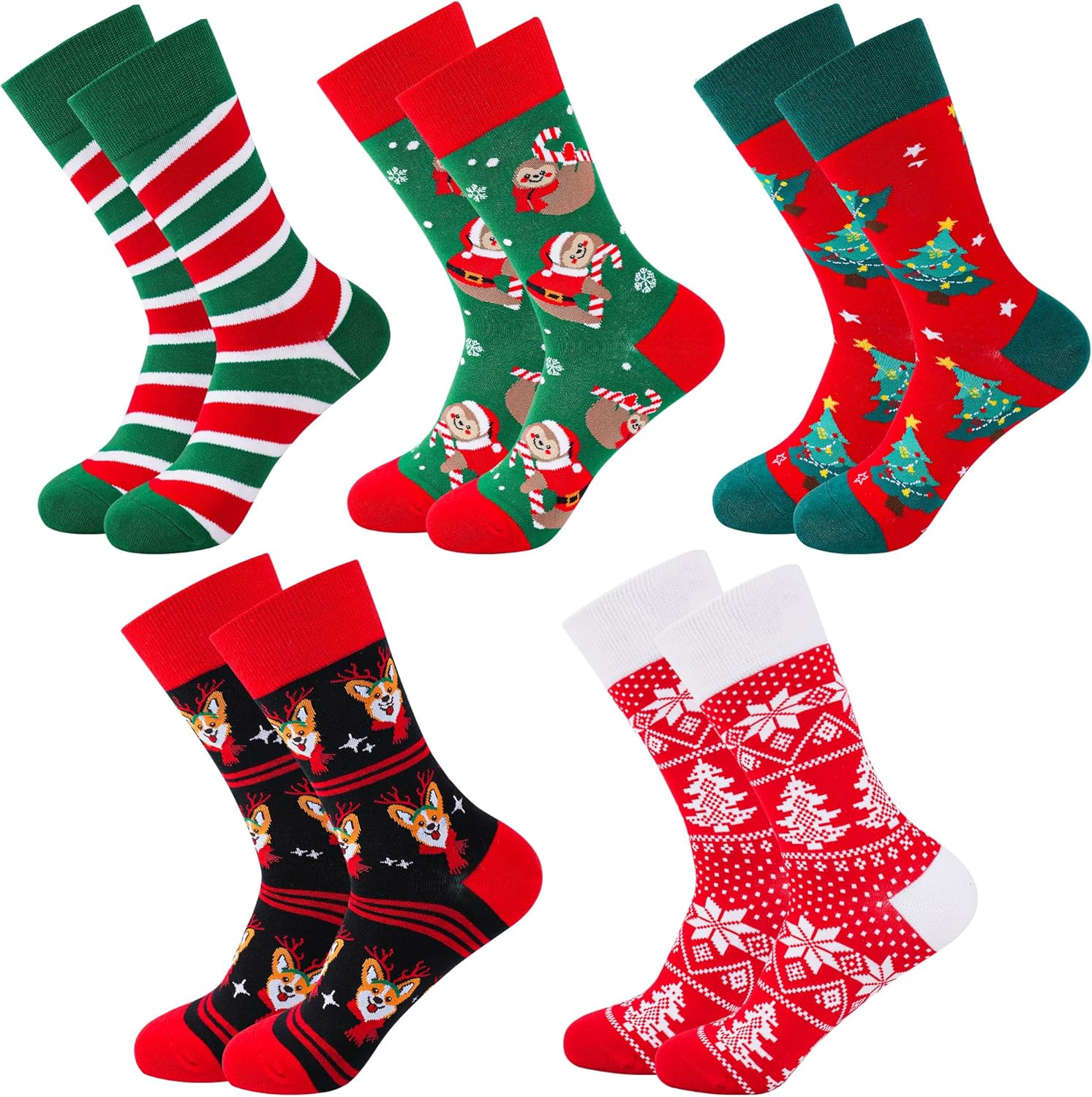 5 Pairs Womens Christmas Funny Patterned Christmas Socks