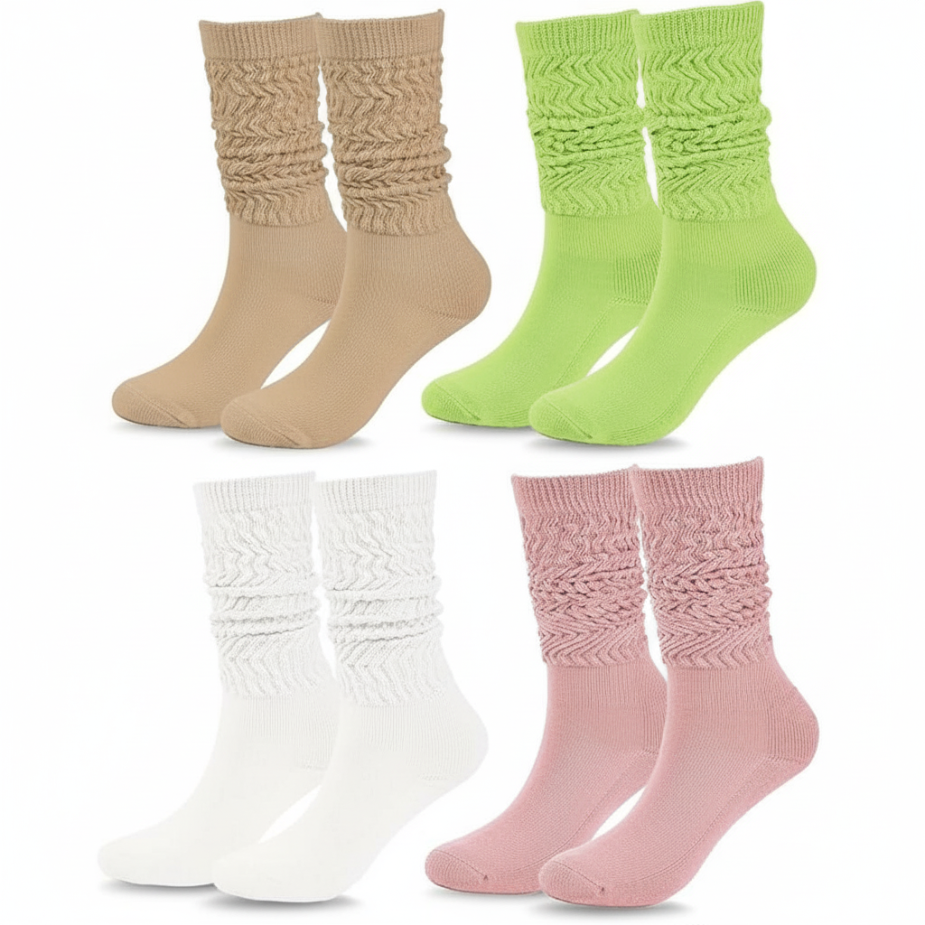 Pack Of 4 Slouch Socks for Women with Extra Long Knit Design