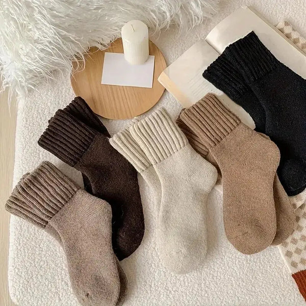 Pack Of 5 Solid Mid Calf Soft Warm Socks For Women