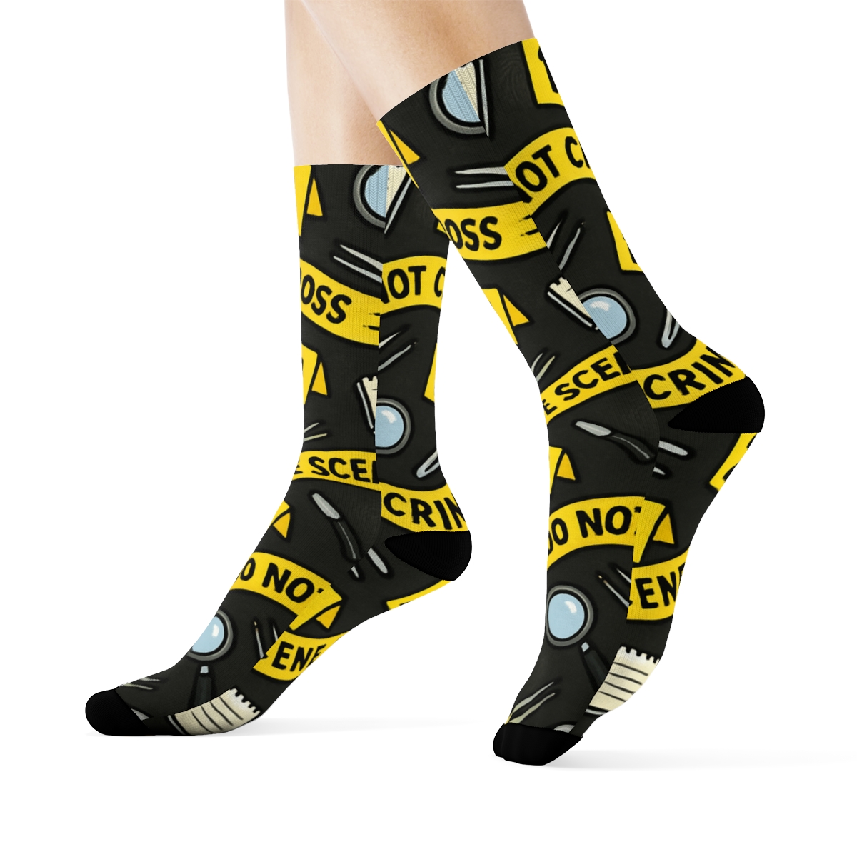 Evidence Tape Wave With Crime Scene Investigator Icons custom crew socks