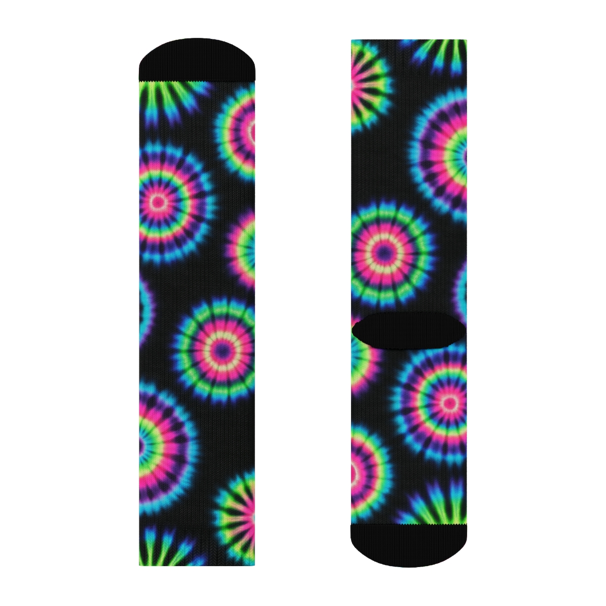 Neon Bullseye Mandala Tiles On Black Field custom crew socks