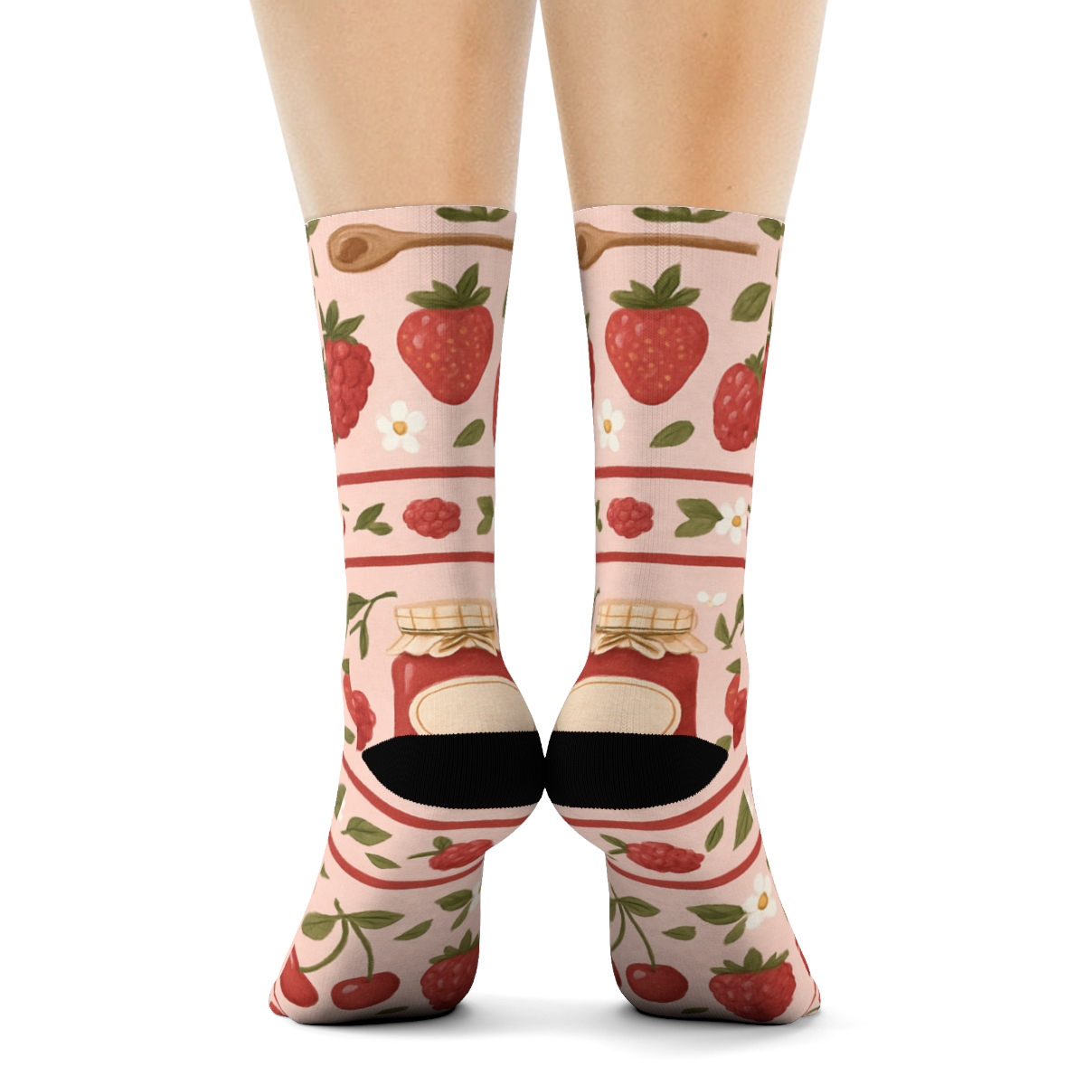 Strawberry Jam Jar Bands On Soft Pink personalized crew socks