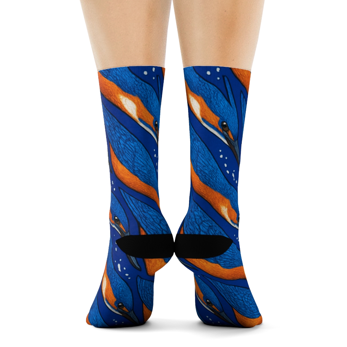 Kingfisher Dive Triangle Tessellation On Deep Blue unique graphic crew socks