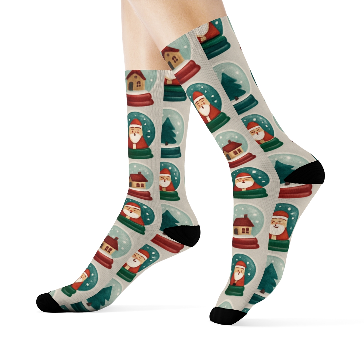 Snow Globe Micro Tile Holiday soft everyday crew socks
