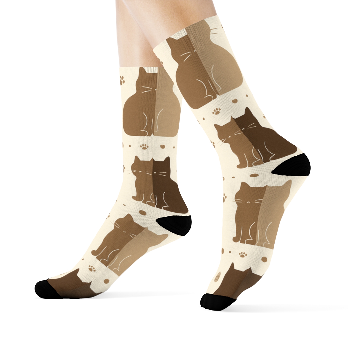 Minimalist Cat Silhouette Border Bands stylish athletic crew socks