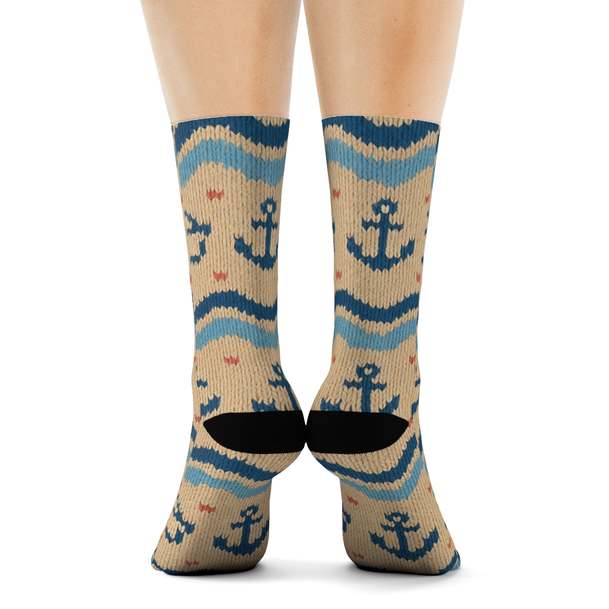 Sandy Beige Wave Bands Sailor Knit Illusion unique graphic crew socks