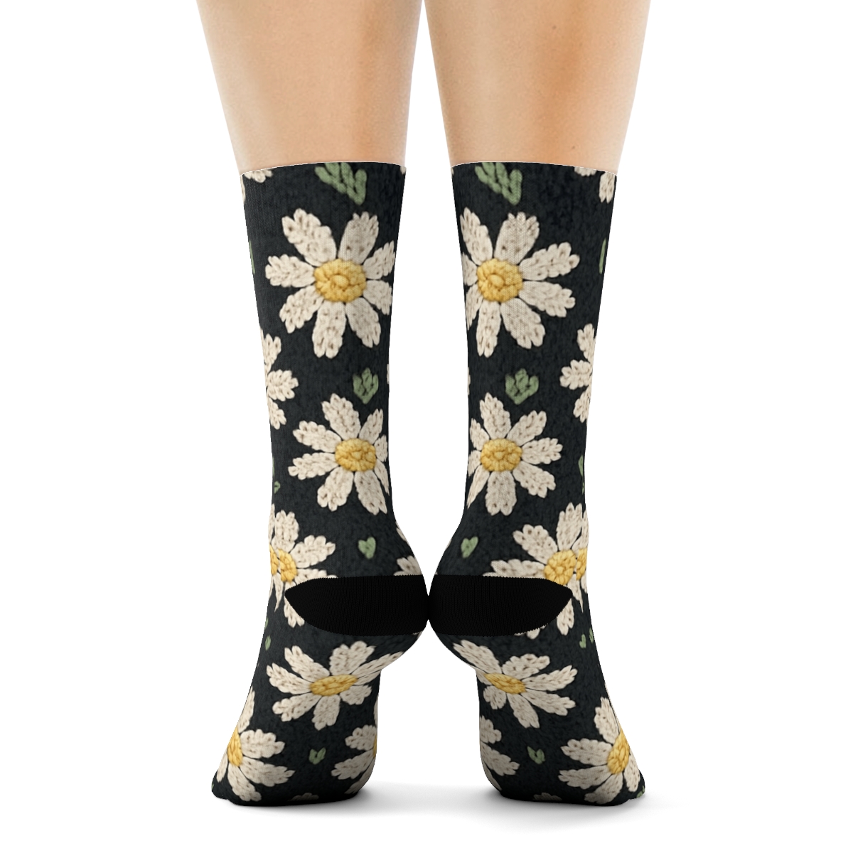 Knitted Daisy Dot Grid On Charcoal Background custom crew socks