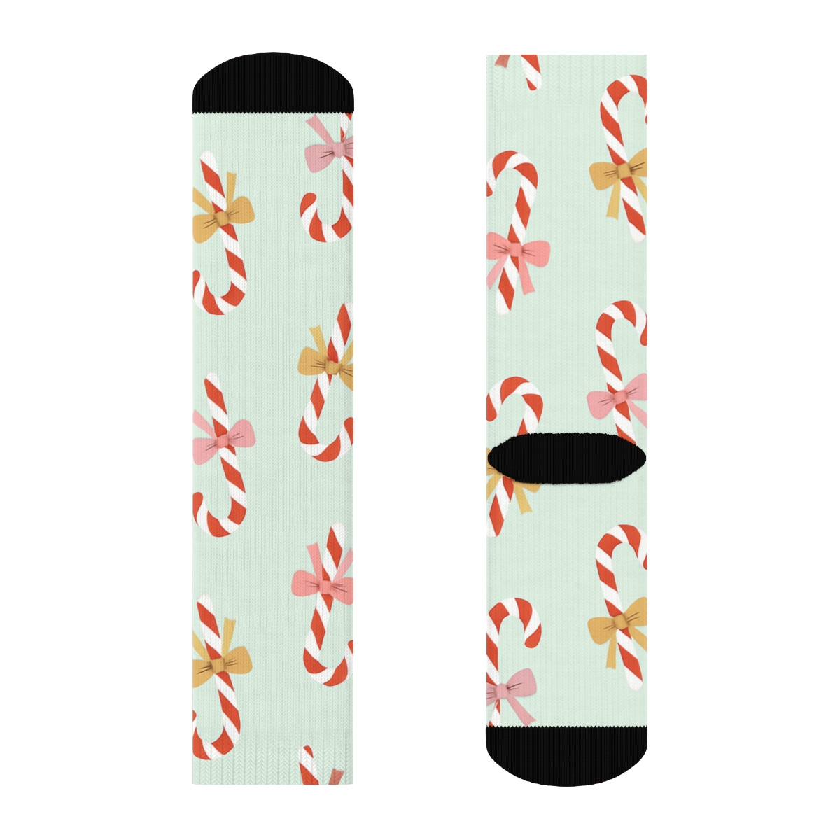 Minimalist Mint Field With Ribbon Candy Canes Scatter soft everyday crew socks