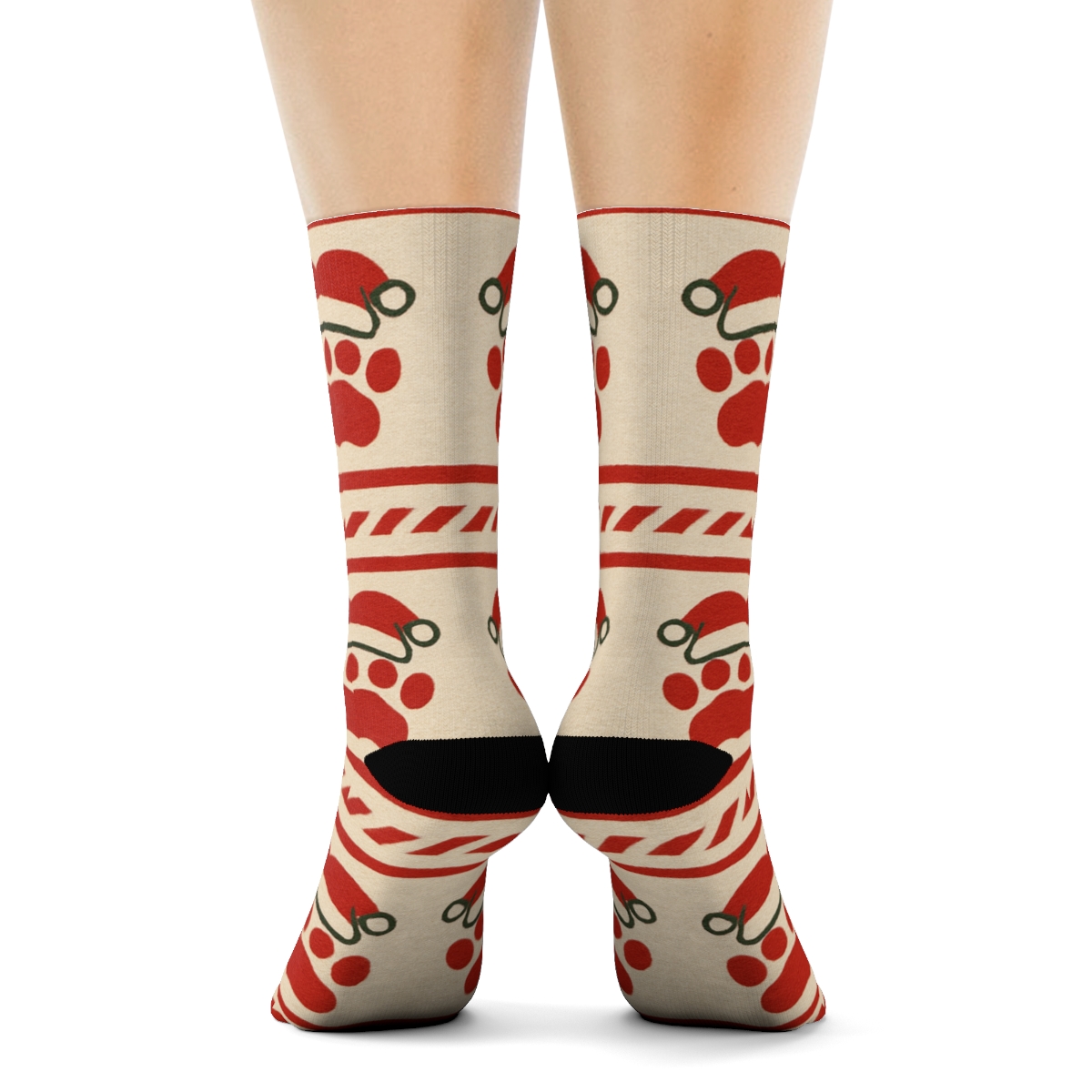 Santa Paws Pawprint Bands trendy patterned crew socks