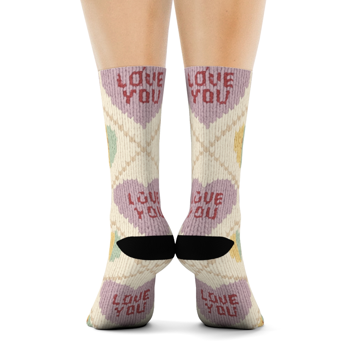 Candy Heart Valentine S Candy Heart Knit Illusion Argyle premium sports crew socks