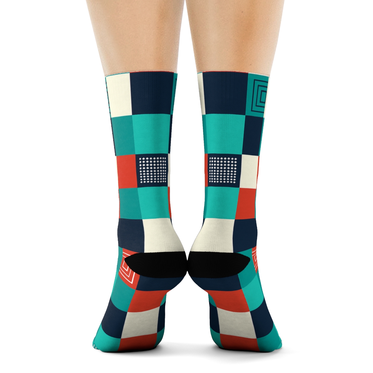 Chromatic Offset Grid Illusion stylish athletic crew socks