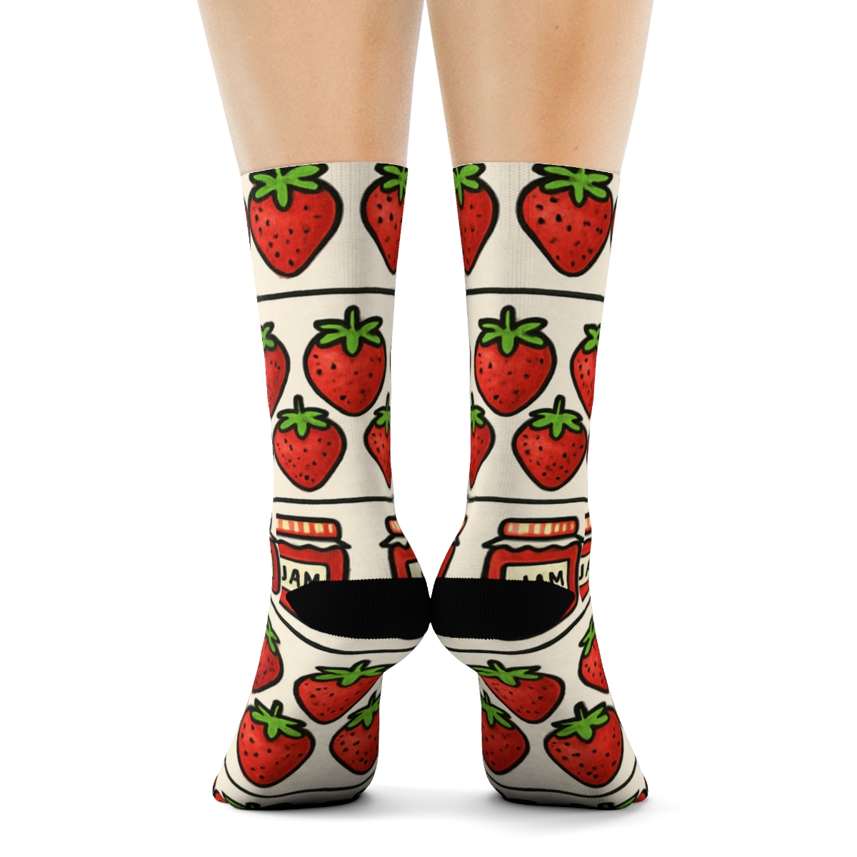 Strawberry Jam Jar Ribbon Bands designer printed crew socks