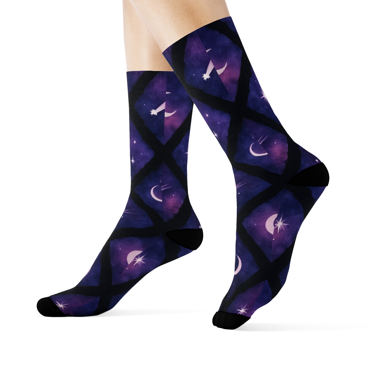 Cosmic Purple Nebula Tilework On Black Background unique graphic crew socks