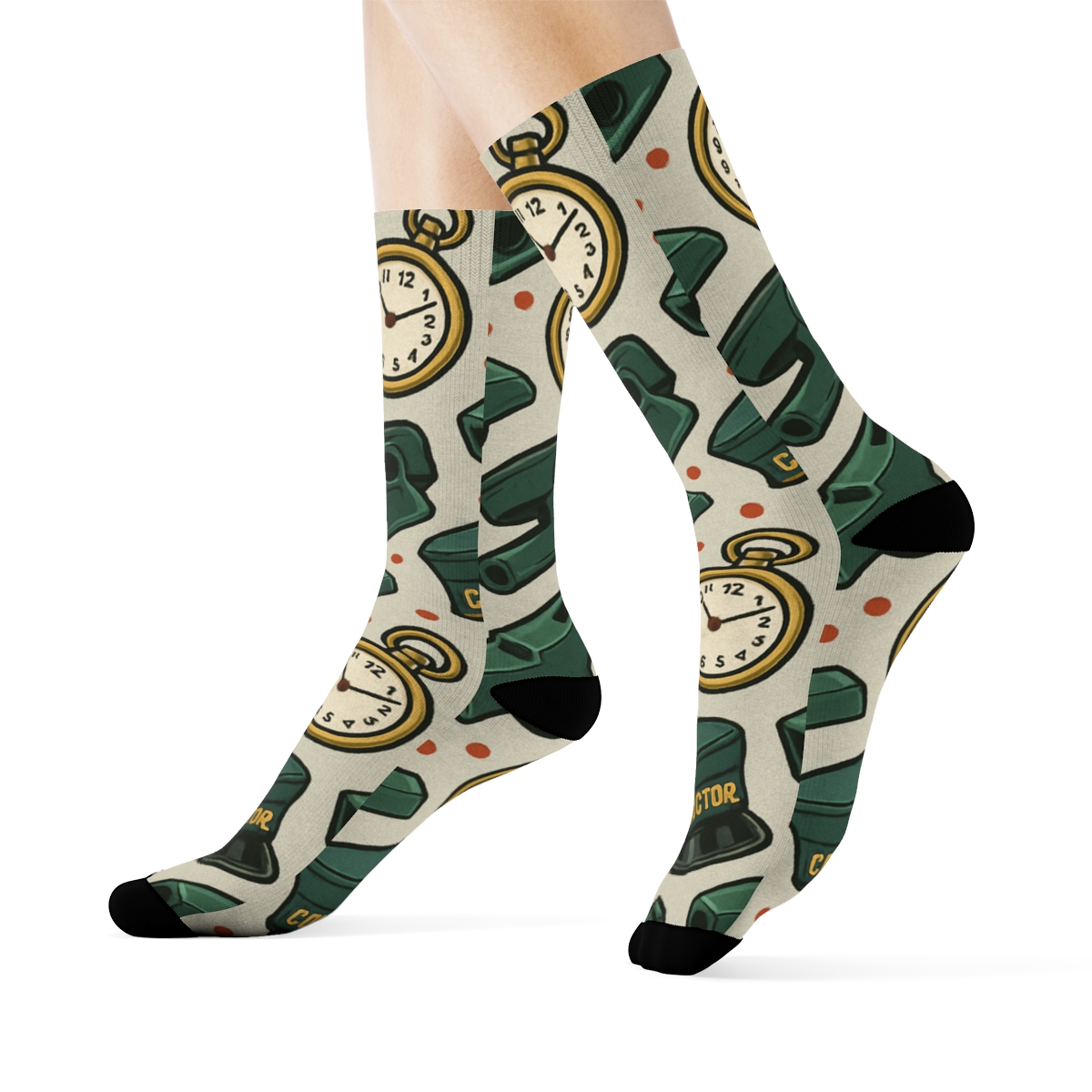 Railside Rhythm With Train Conductor Motifs premium sports crew socks