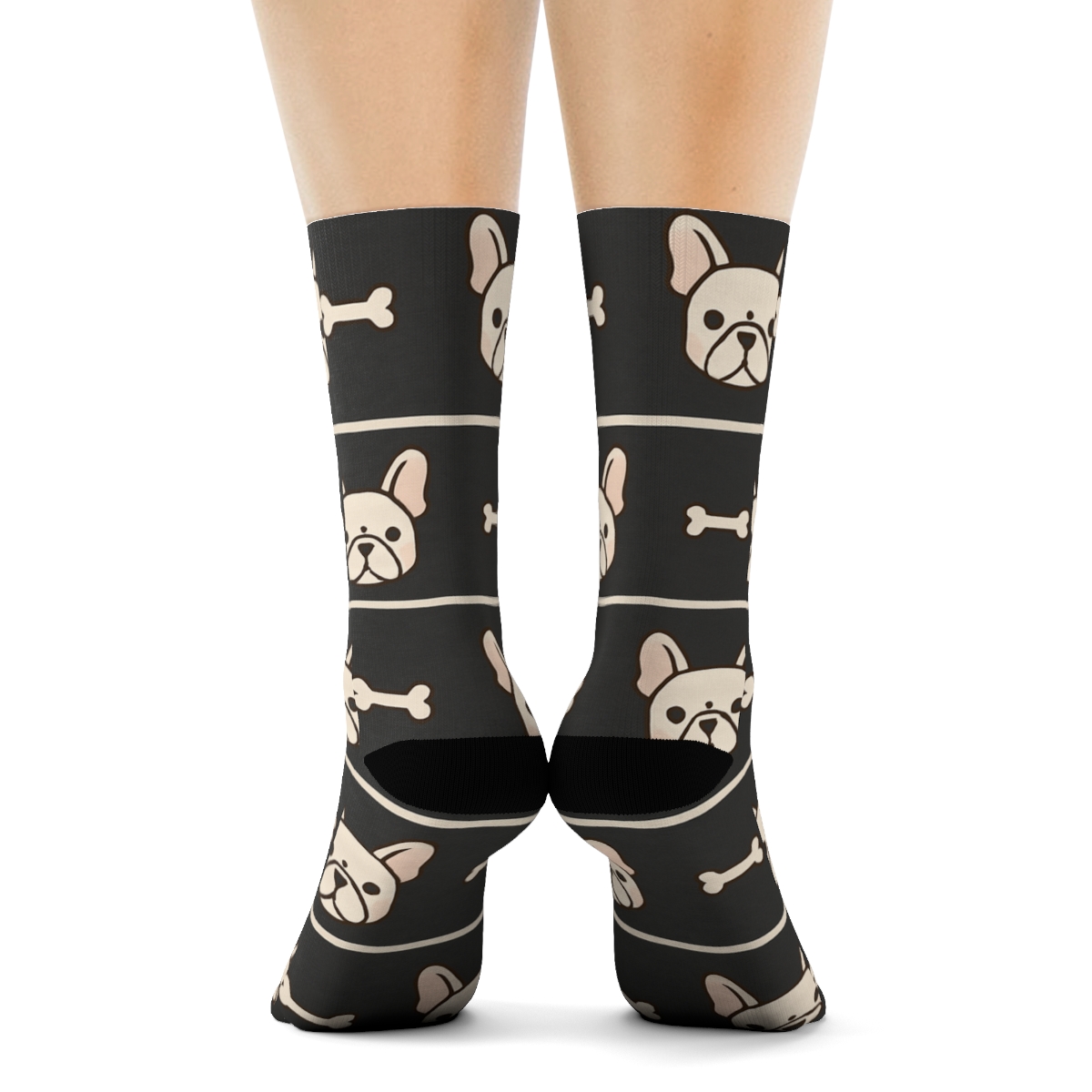 Minimal Bulldog Face And Bone Stripe Bands designer printed crew socksMinimal Bulldog Appearance and Bone Stripe Bands Crew Socks - Image 4