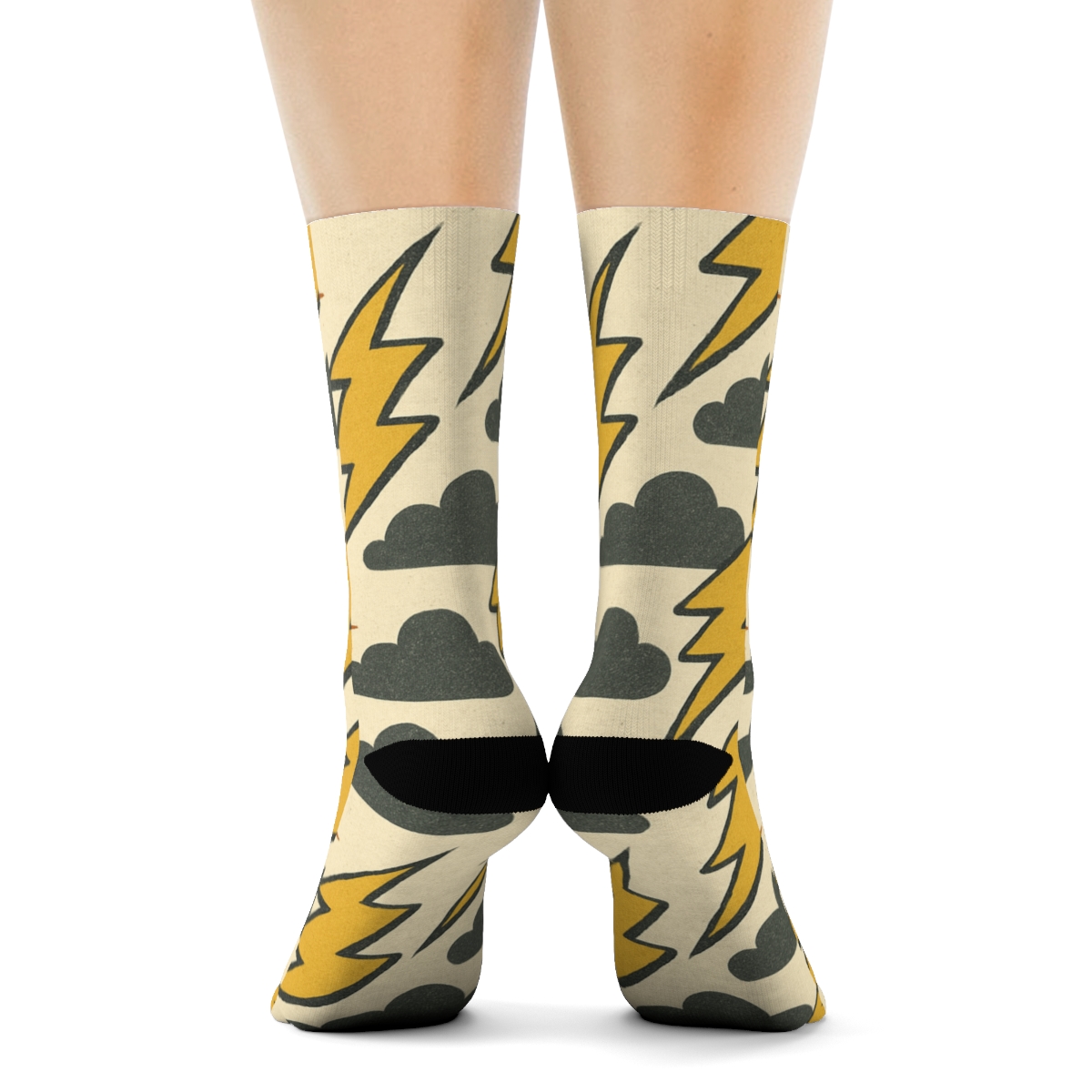 Vintage High Voltage Bolt Bands On Warm Ivory stylish athletic crew socks