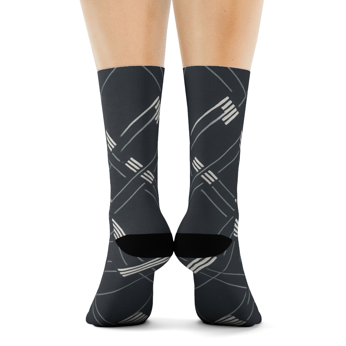 Airplane Runway Lattice On Charcoal Ground trendy patterned crew socks