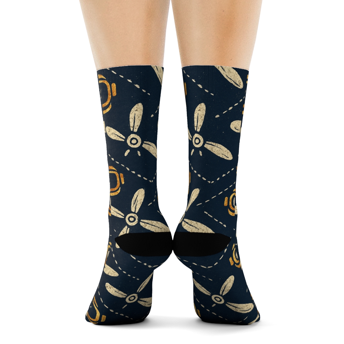 Pilot Propeller Chevron On Navy Blue Background trendy patterned crew socks
