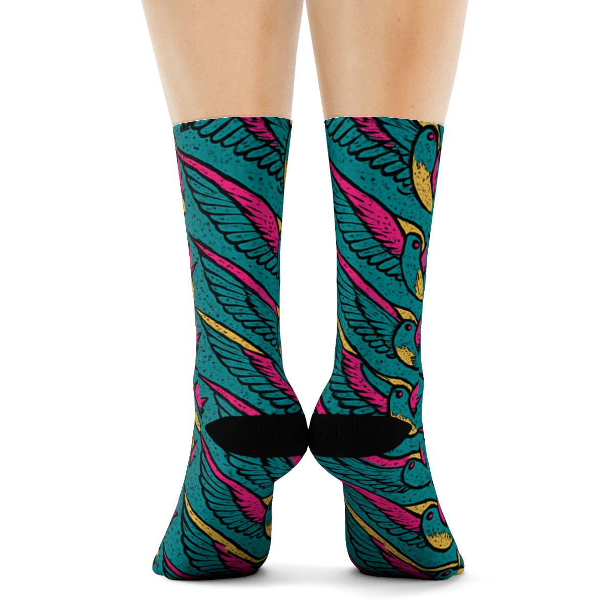 Hummingbird Wing Chevron On Teal Background custom crew socks