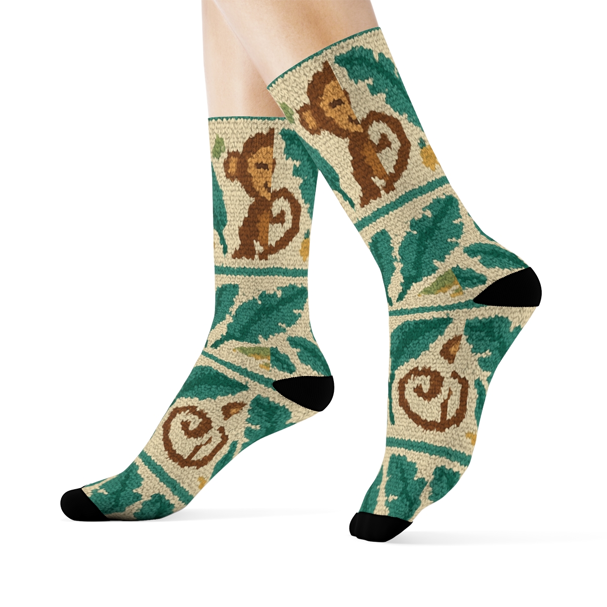 Knitted Illusion Monkey Vine Bands unique graphic crew socks