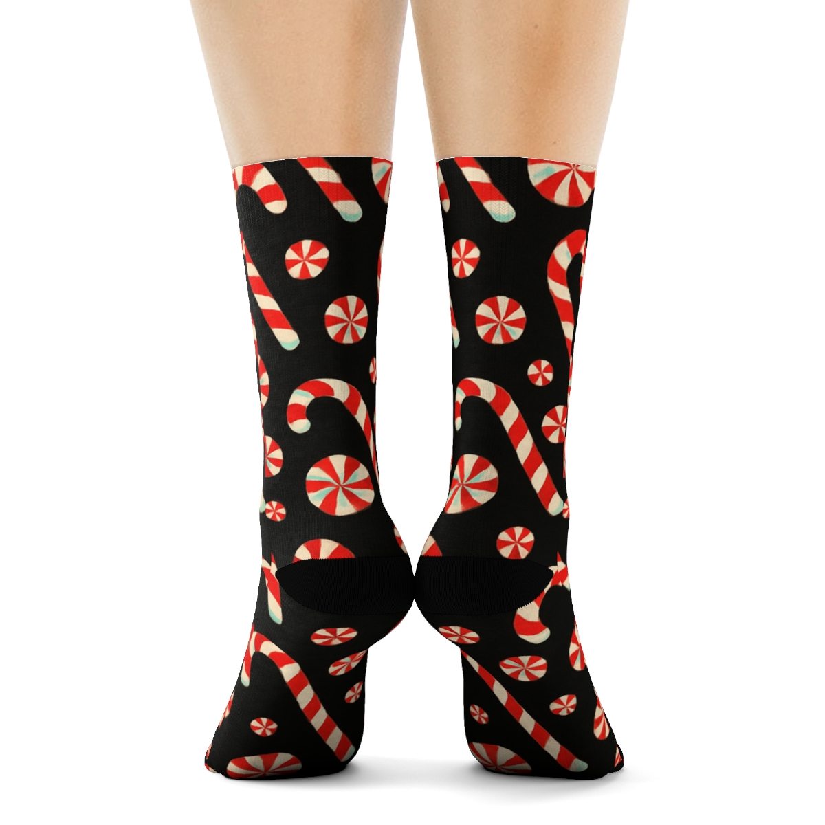 Holiday Candy Cane Wave On Black Background stylish athletic crew socks