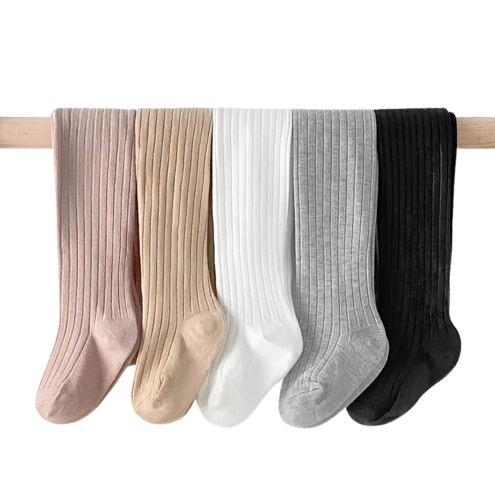 Spring Solid Ribbed Knit Tights For Girls