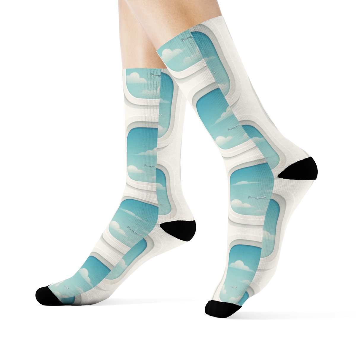 Sky Window Grid With Airplane Views personalized crew socks
