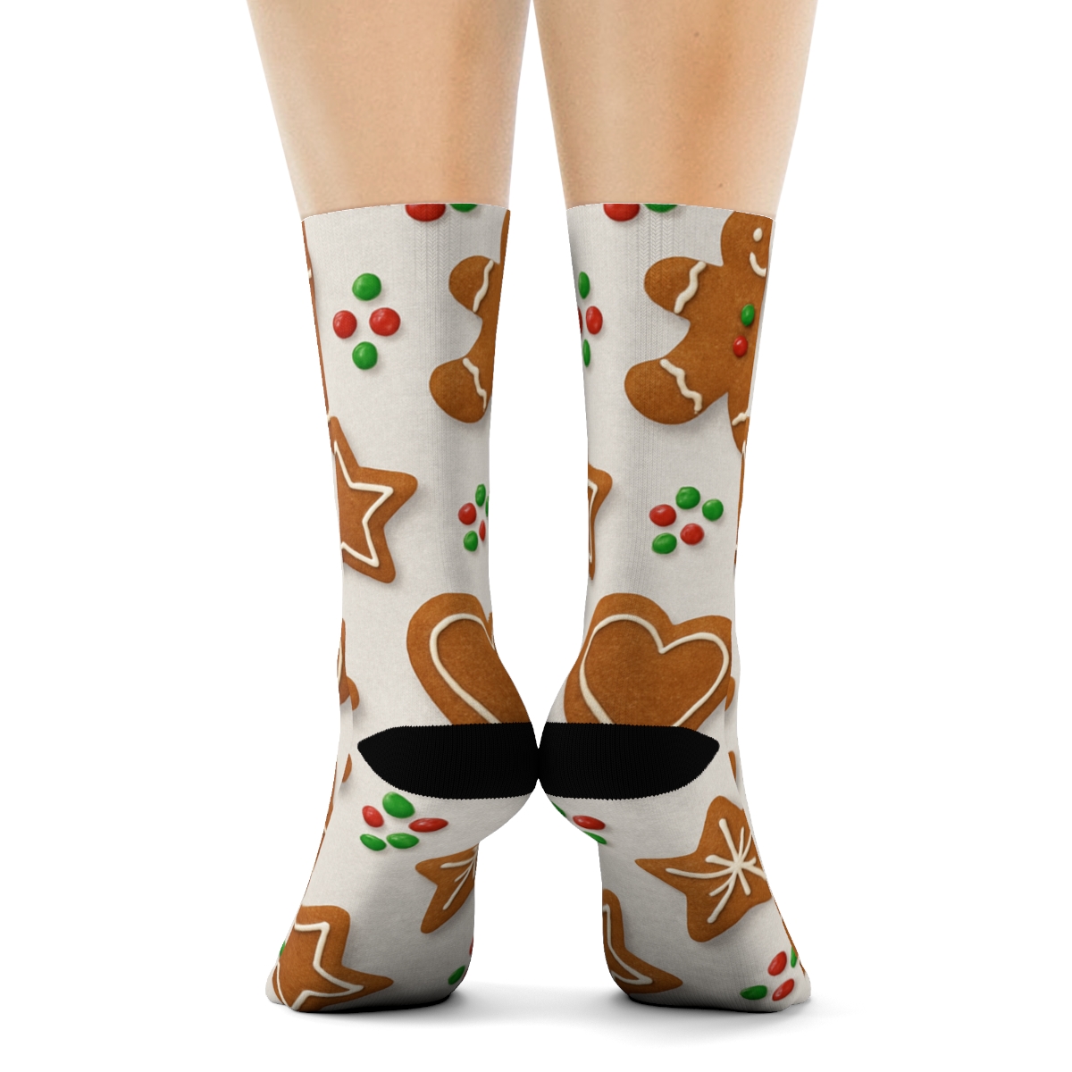 Gingerbread Grid With Christmas Icing Geometry comfortable cotton crew socks