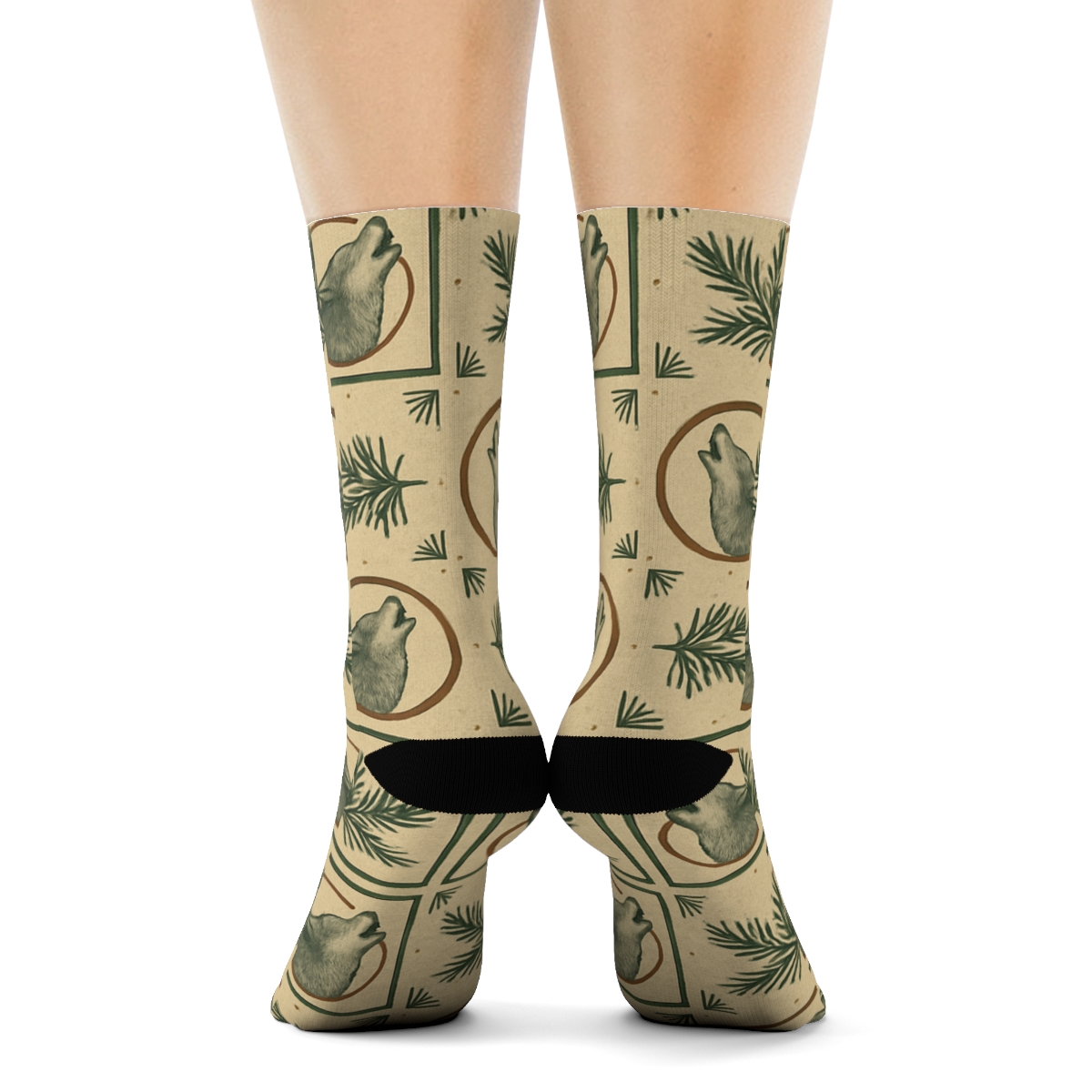 Forest Lattice With Gray Wolf Howl Medallions soft everyday crew socksForest Lattice with Gray wolf Howl Medallions Crew Socks - Image 4