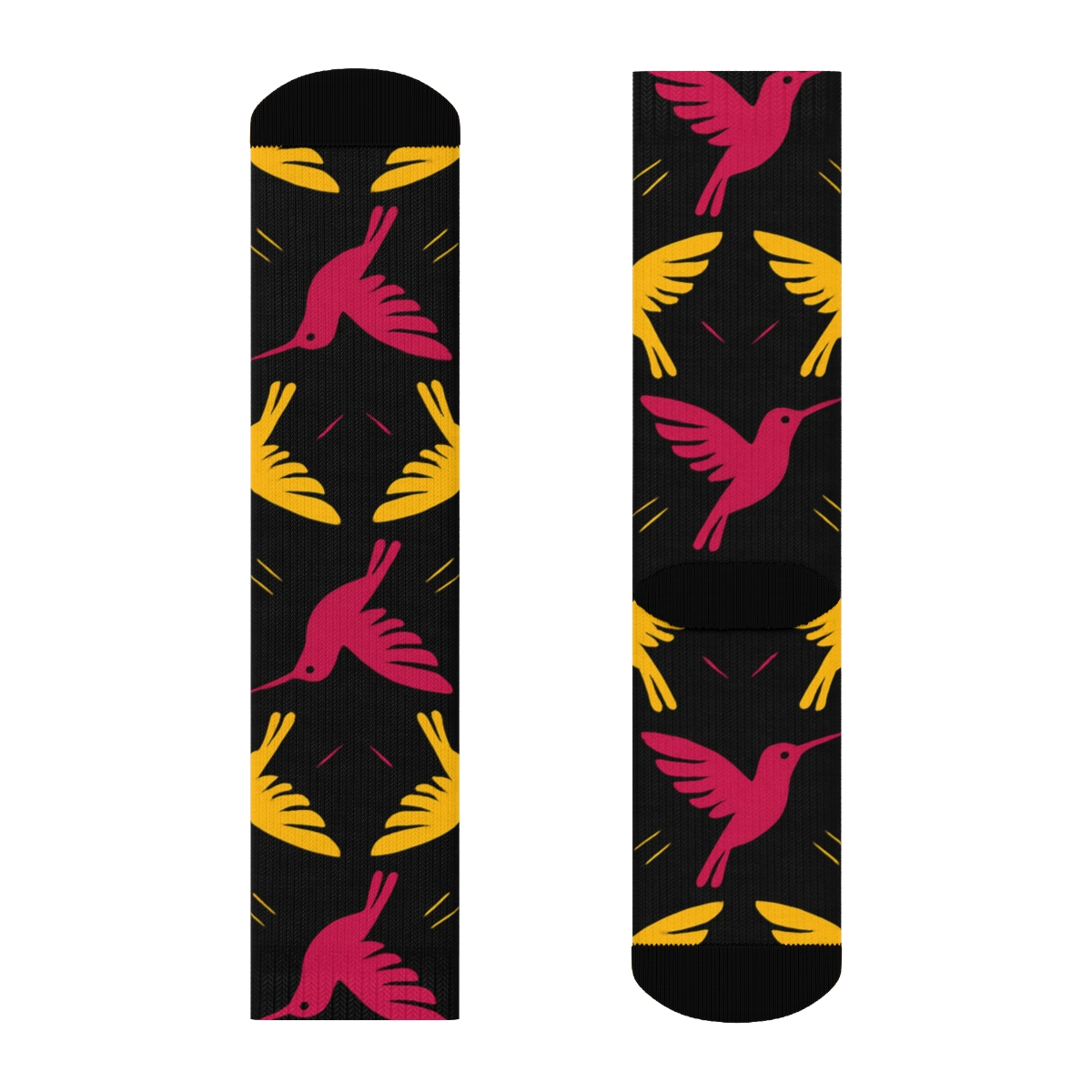 Hummingbird Flight Mirrored Array On Midnight Black personalized crew socks