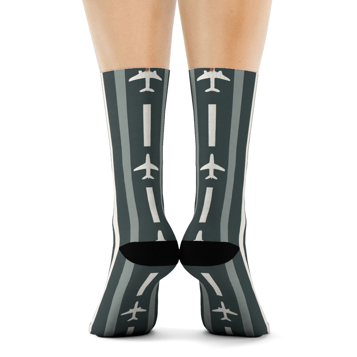 Runway Stripe Rhythm With Airplane Icons soft everyday crew socks