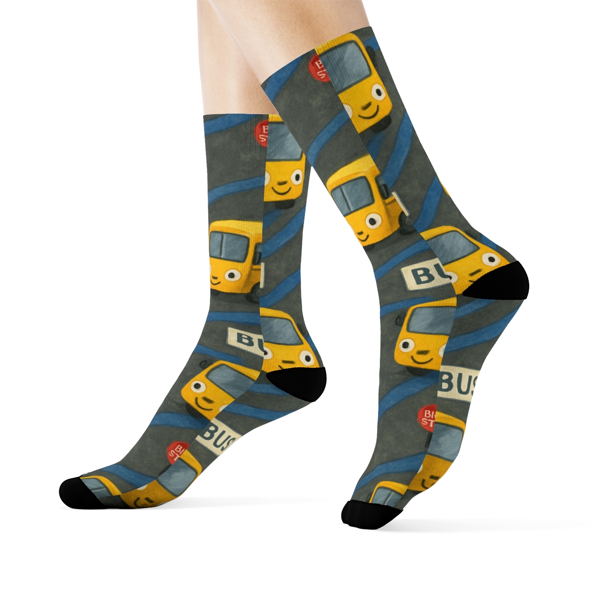 Route Map Ribbons With Bus Driver Charm designer printed crew socks