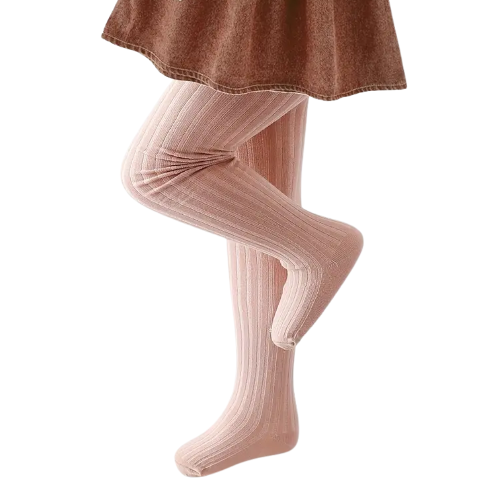 Spring Solid Ribbed Knit Tights For Girls