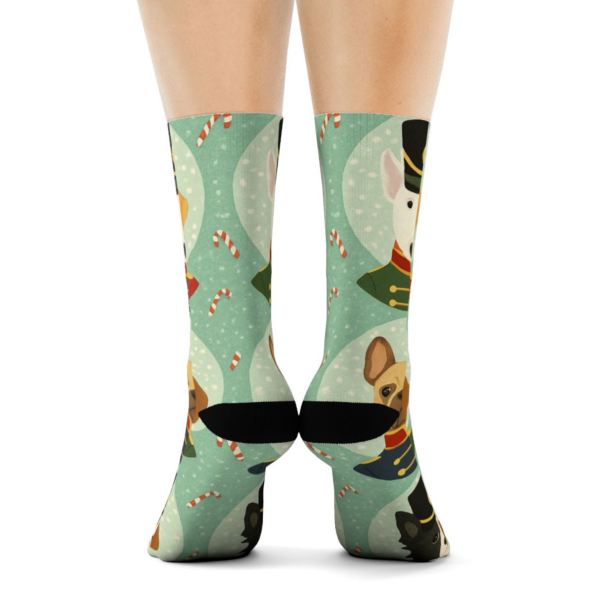 Dog Nutcracker Portrait Polka Tiles On Mint Background personalized crew socks