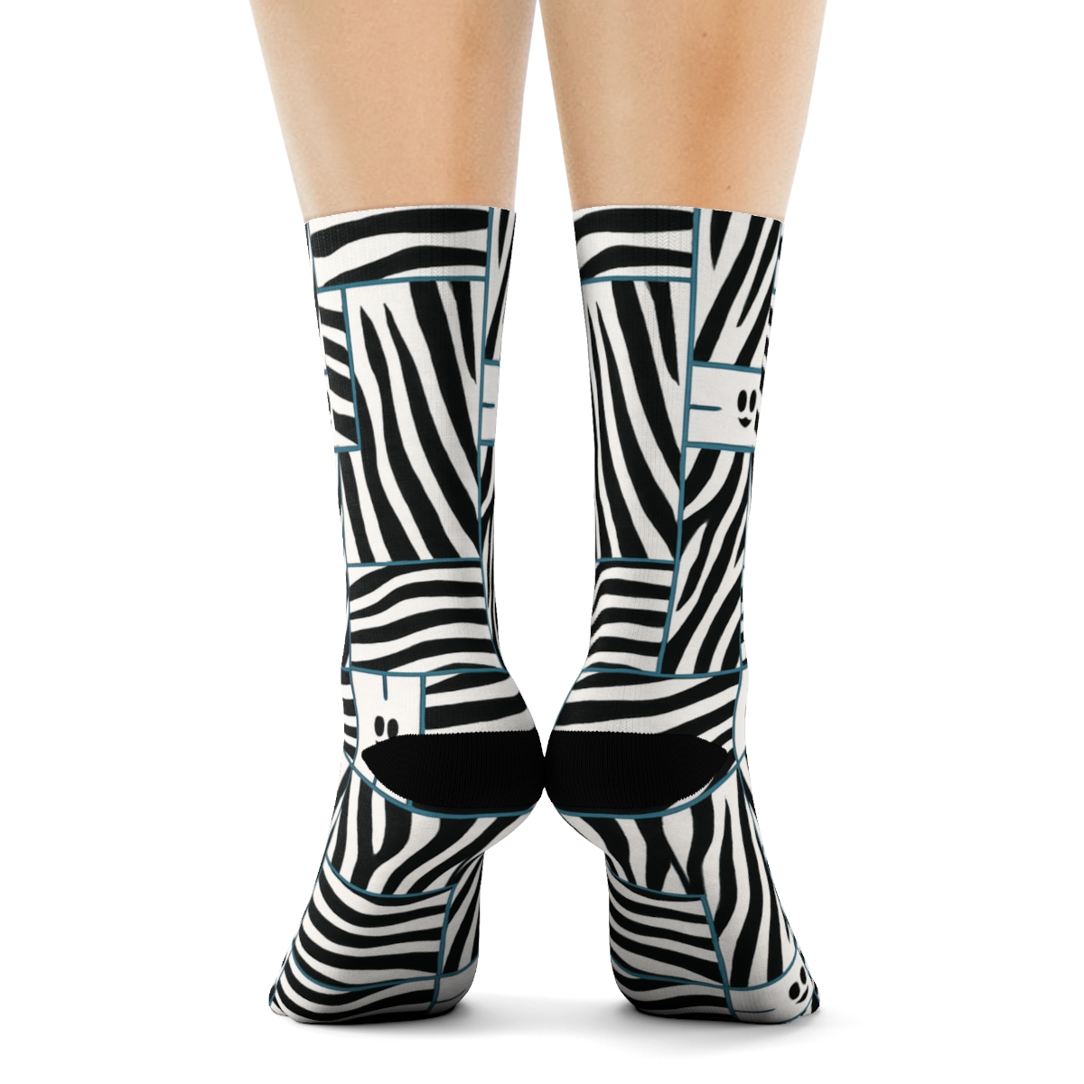 Teal Inlay Zebra Crossing Stripe Grid custom crew socks