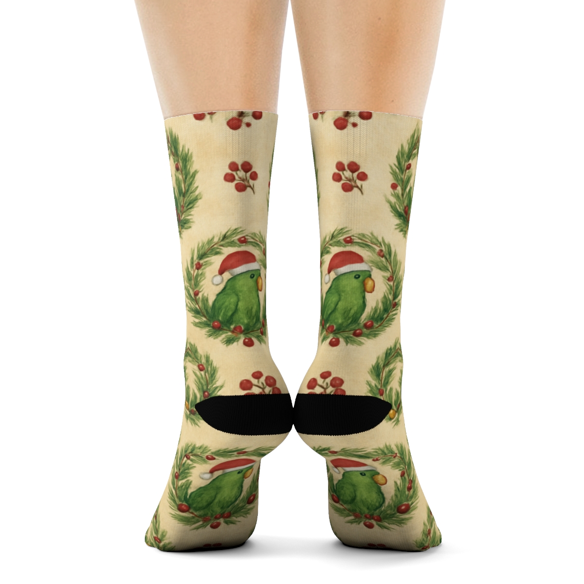 Watercolor Parrots Wreath Medallion Repeat comfortable cotton crew socks