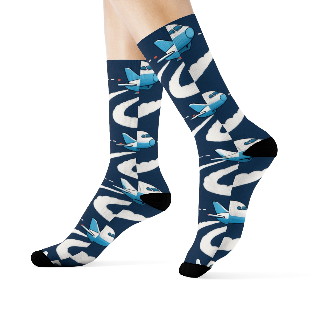 Airplane Contrail Bandwork On Midnight Navy stylish athletic crew socks
