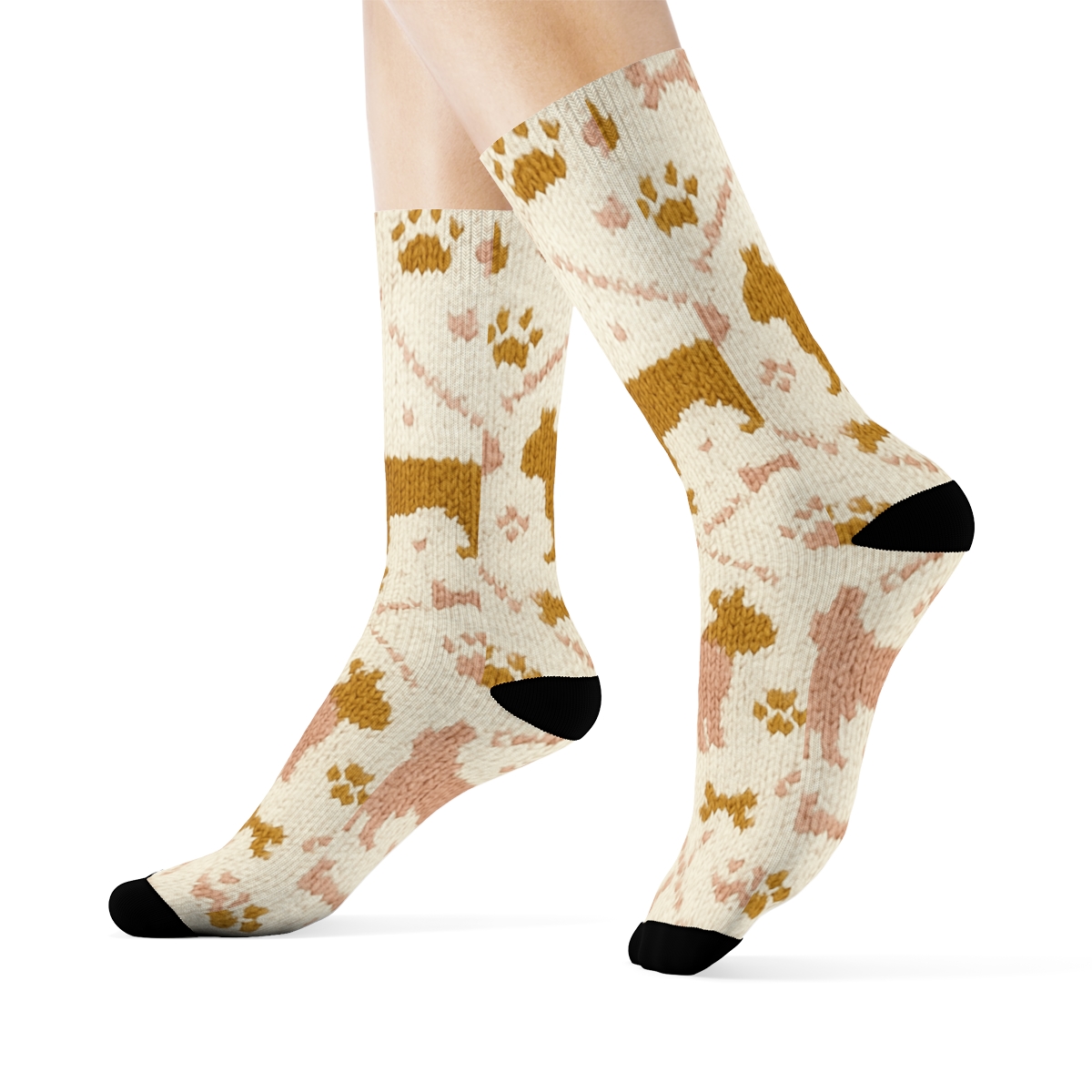 Knitted Brindle Bulldog Cable Tessellation soft everyday crew socks