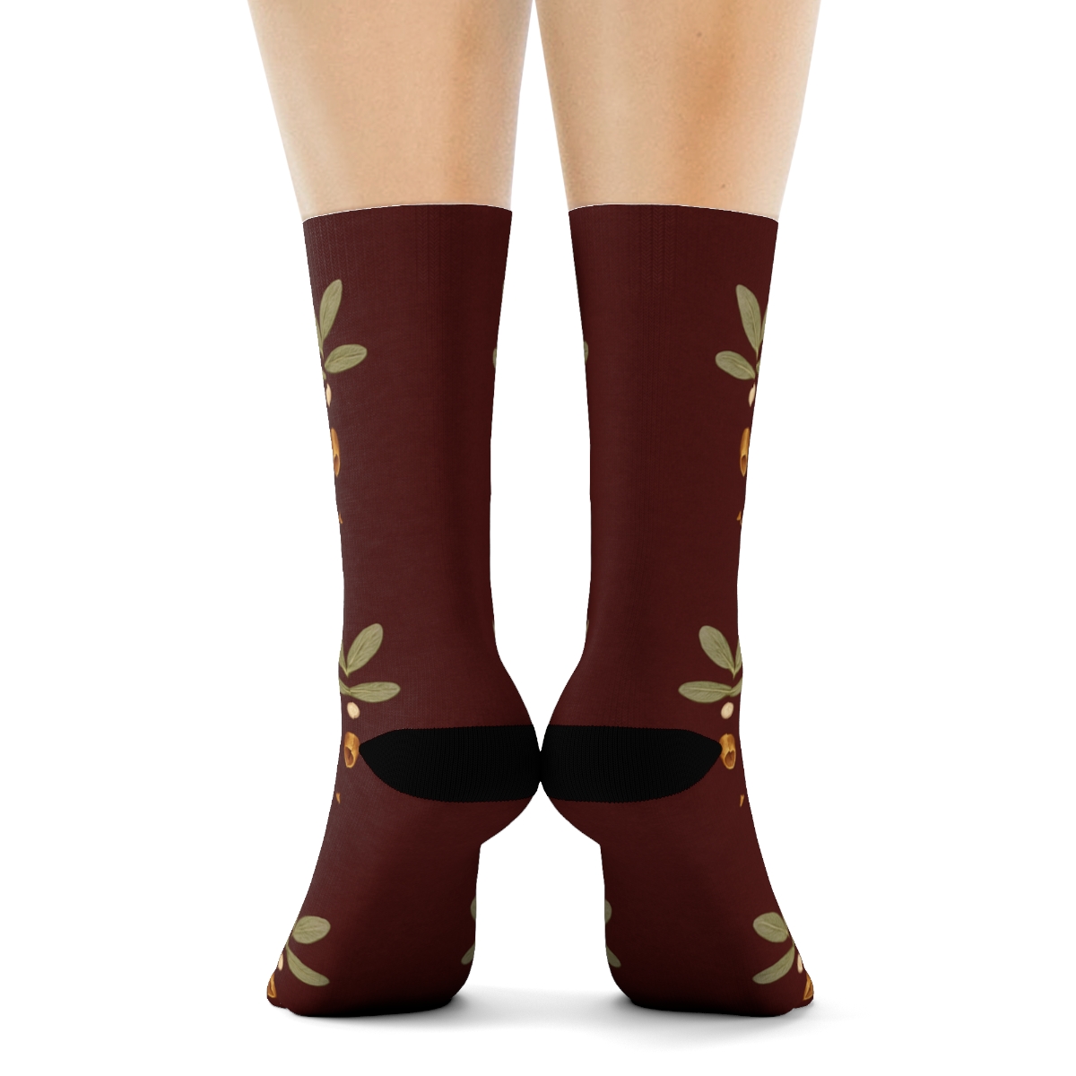 Mistletoe Mirror Bouquet On Burgundy soft everyday crew socks