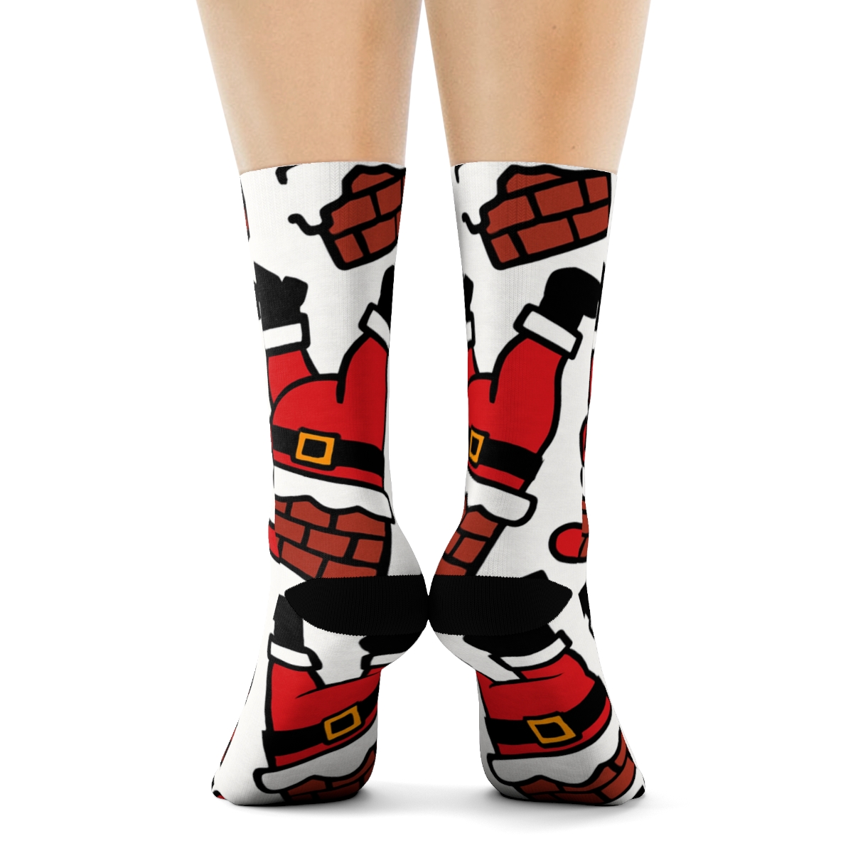 Chimney-Stuck Santa Pop Art Grid custom crew socks