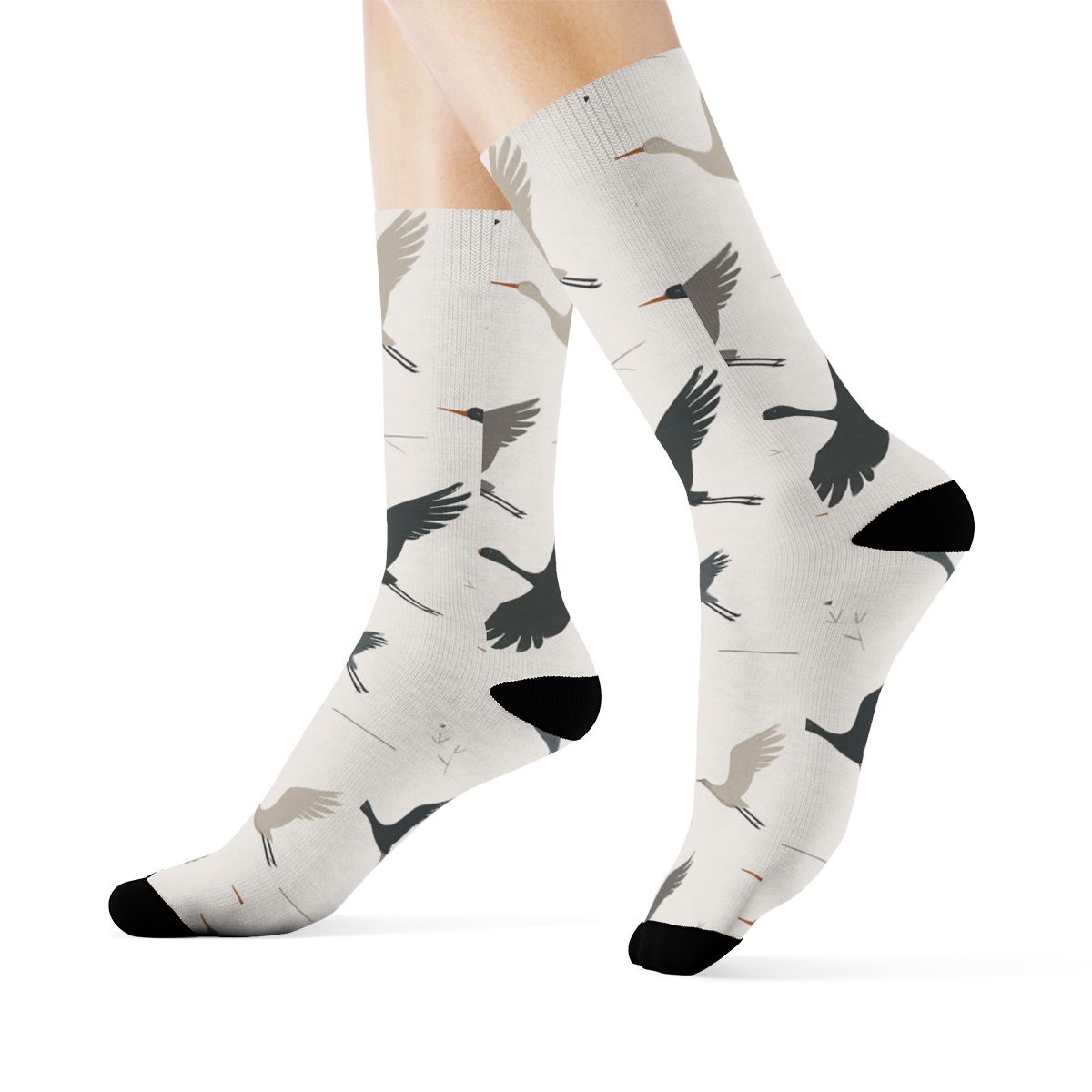 Crane Flight Silhouette Diagonal Array On Mist Gray Background soft everyday crew socks