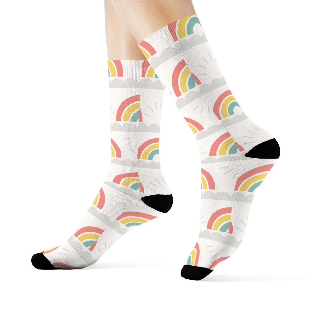 Minimal Rainbow Sunbeam Bands On White Background soft everyday crew socks